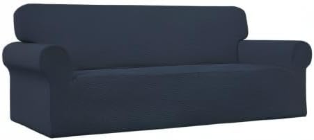 Easy-Going Stretch Couch Covers for Sofa Washable Large Dark Blue | 1-Piece Sofa Covers for 3 Cushion Couch Furniture Protector Couch Slipcover Soft with Bottom for Kids Pets